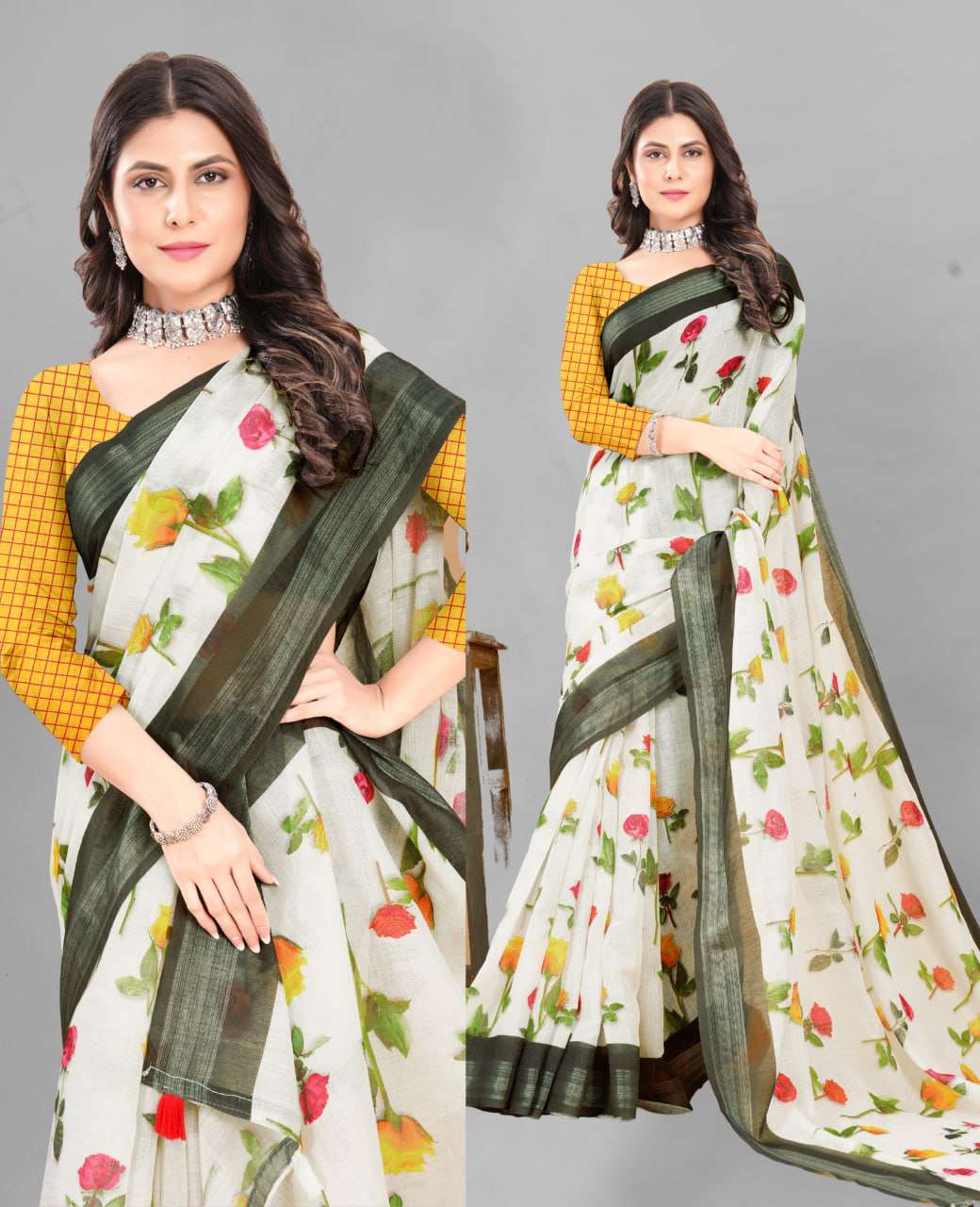 Cotton Srrt Linen Cotton8 Sarees  Printed Ladies Cotton Linen Sarees