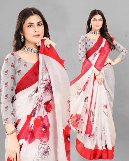 Cotton Srrt Linen Cotton8 Sarees  Printed Ladies Cotton Linen Sarees