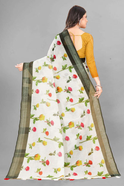 Cotton Srrt Linen Cotton8 Sarees  Printed Ladies Cotton Linen Sarees