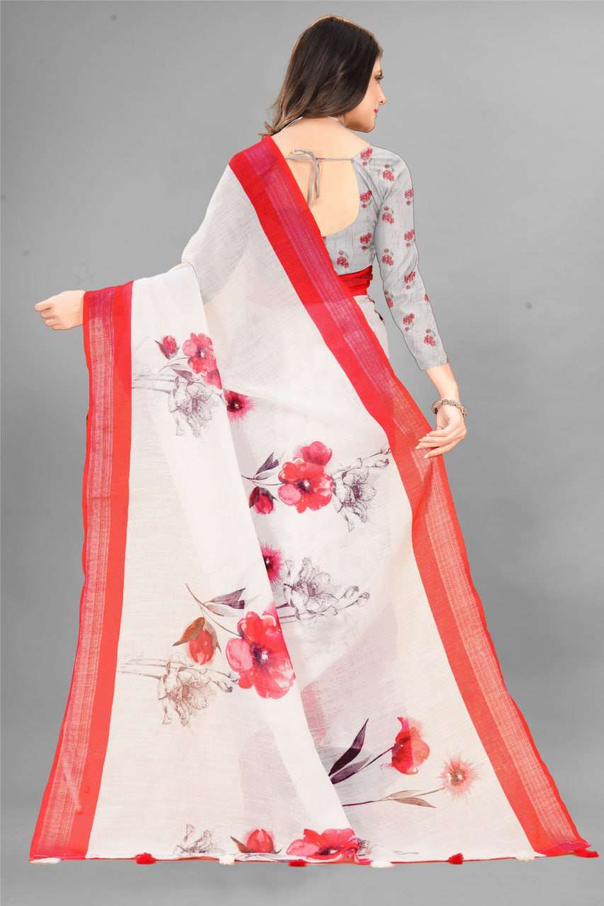 Cotton Srrt Linen Cotton8 Sarees  Printed Ladies Cotton Linen Sarees