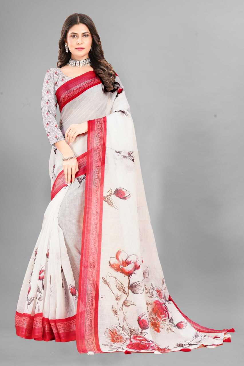 Cotton Srrt Linen Cotton9 Sarees  Printed Ladies Cotton Linen Sarees