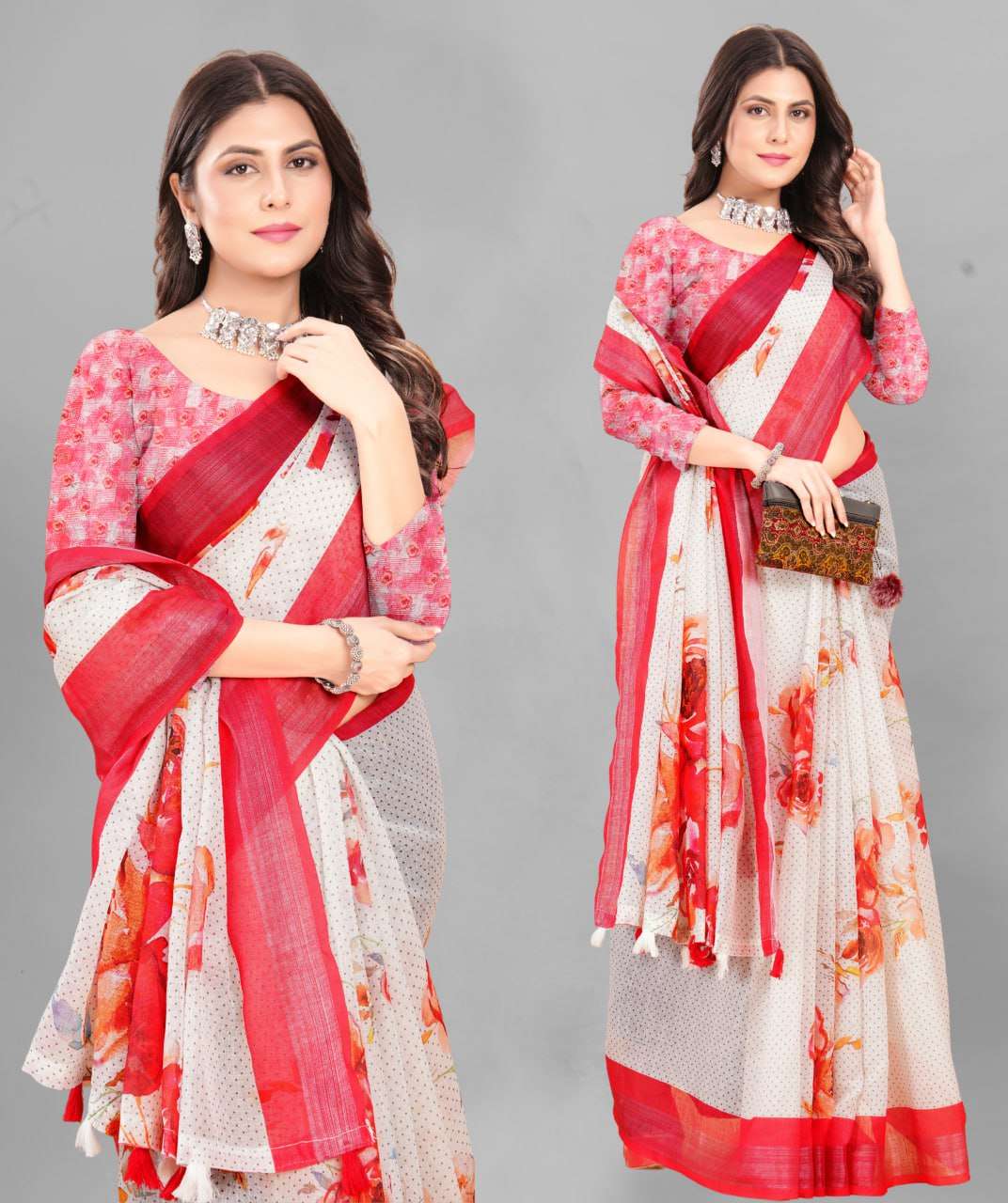 Cotton Srrt Linen Cotton9 Sarees  Printed Ladies Cotton Linen Sarees