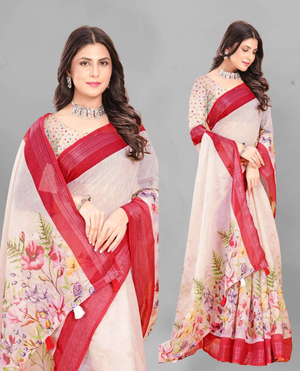 Cotton Srrt Linen Cotton9 Sarees  Printed Ladies Cotton Linen Sarees