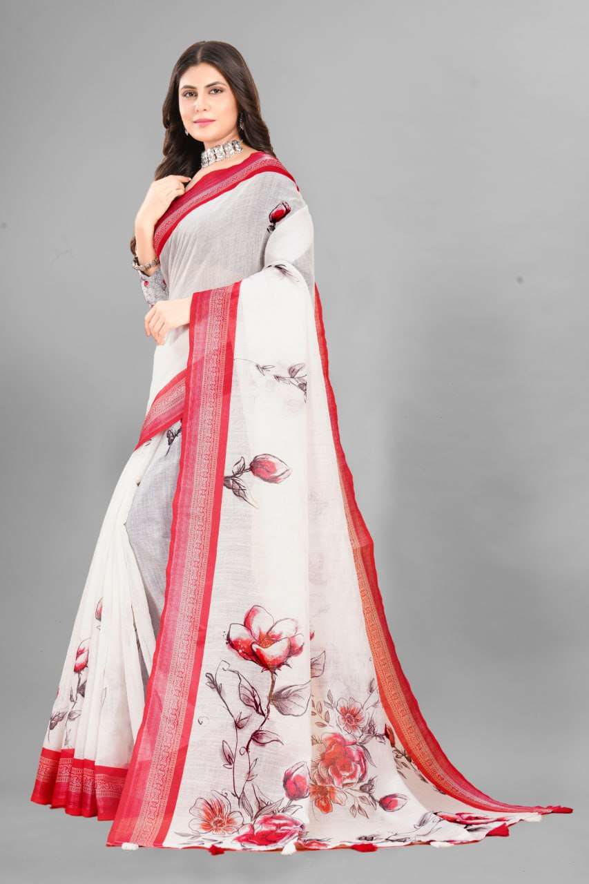 Cotton Srrt Linen Cotton9 Sarees  Printed Ladies Cotton Linen Sarees