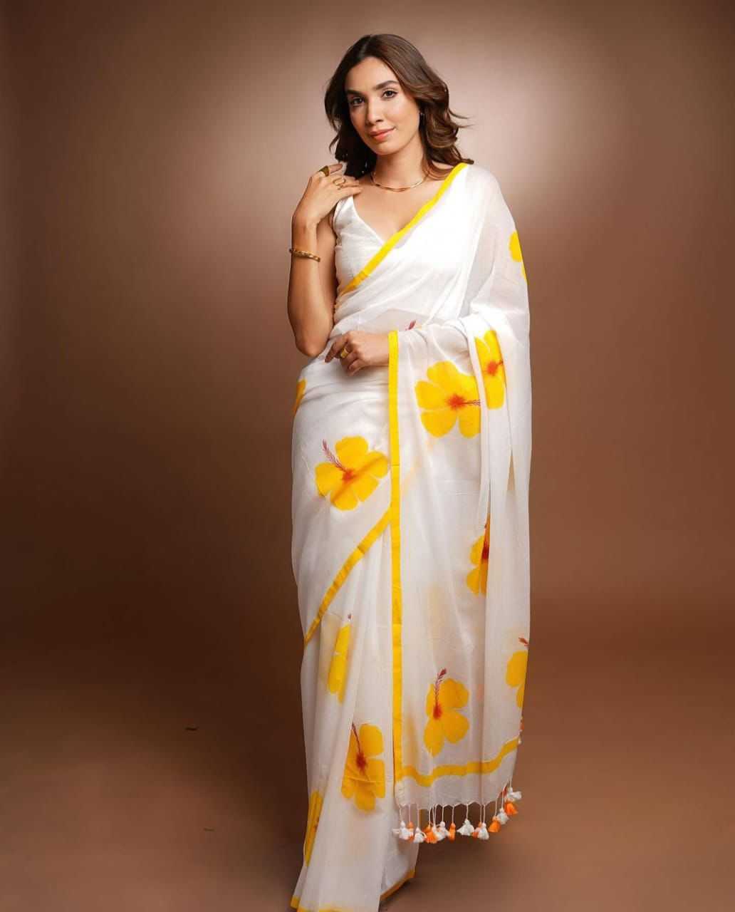 Cotton Vad Champa Sarees  Fancy Printed Cotton Linen Sarees