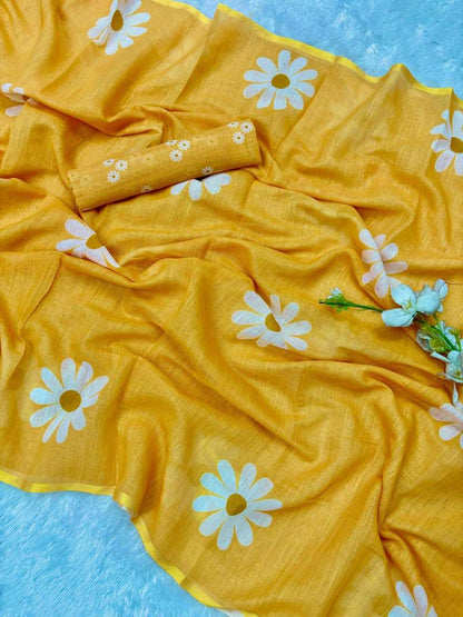 Cotton Vad Champa Sarees  Fancy Printed Cotton Linen Sarees