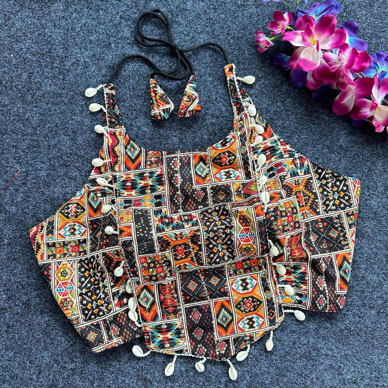 Cotton Wmf 07 Readymade Blouse  Printed Sleeveless Cotton Kutch Work Blouse