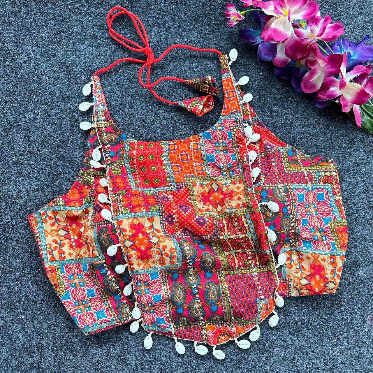 Cotton Wmf 07 Readymade Blouse  Printed Sleeveless Cotton Kutch Work Blouse