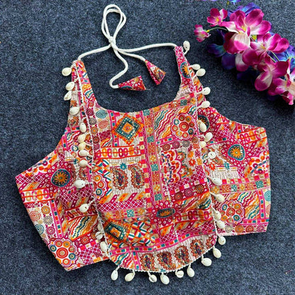 Cotton Wmf 07 Readymade Blouse  Printed Sleeveless Cotton Kutch Work Blouse