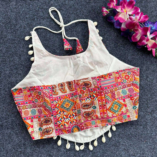 Cotton Wmf 07 Readymade Blouse  Printed Sleeveless Cotton Kutch Work Blouse