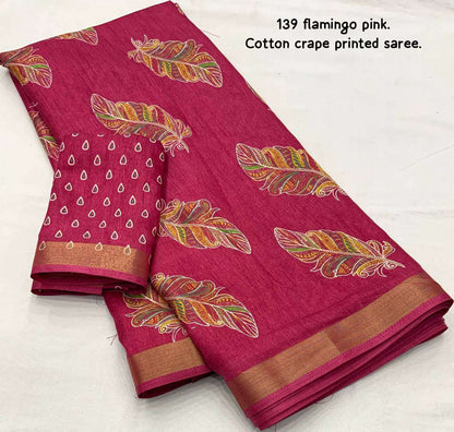 Crepe Kesh118 139 Sarees  Printed Cotton Linen Ladies Sarees