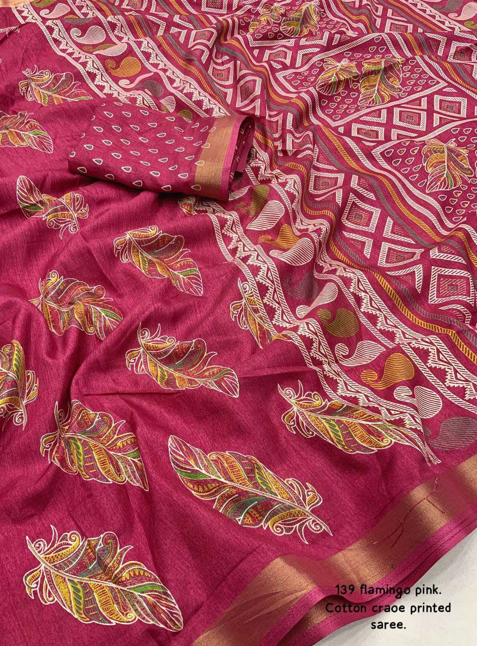 Crepe Kesh118 139 Sarees  Printed Cotton Linen Ladies Sarees