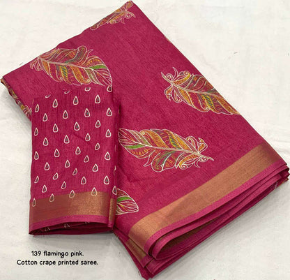 Crepe Kesh118 139 Sarees  Printed Cotton Linen Ladies Sarees