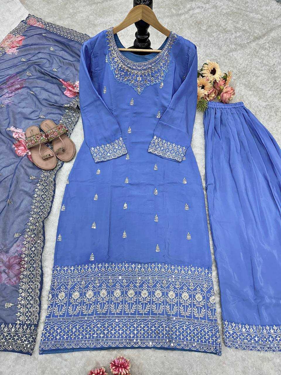 Crepe Kesh148 050 Suits & Dresses Wholesal Embroidery Palazzo Ladies Silk Ladies Party Wear Suits