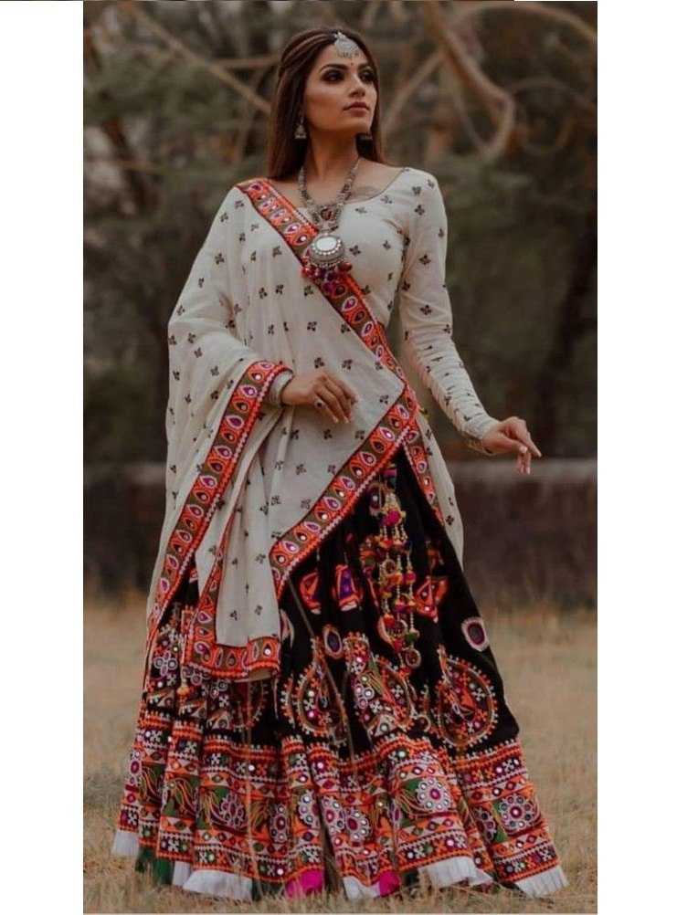 Crepe Rin141 395 Lehengas  Traditional Printed Embroidered Navratri Chaniya Choli Lehengas