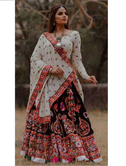 Crepe Rin141 395 Lehengas  Traditional Printed Embroidered Navratri Chaniya Choli Lehengas