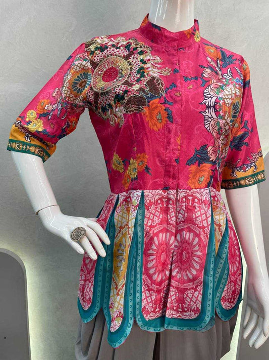 Crepe Silk Rin110 272 Kurtis  Printed Fancy Embroidered Kurtis With Dhoti