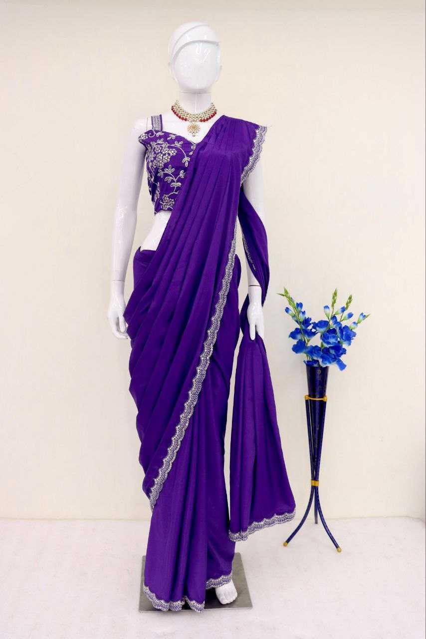 Crepe Silk Rhc 977 Sarees  Saree With Jacket Ready To Wear Predraped Lace Border Sarees