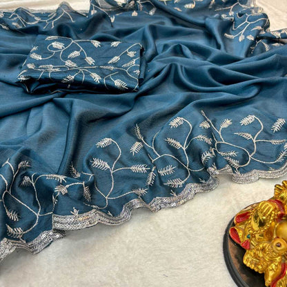 Crepe Silk Rub Chinnonsarees Sarees  Fancy Sequence Embroidery Sarees