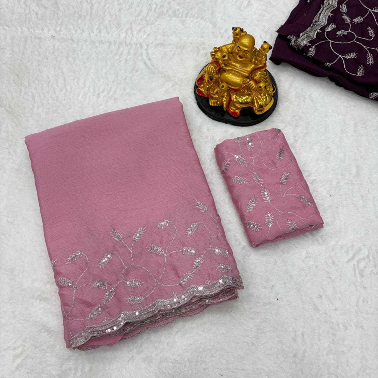 Crepe Silk Rub Chinnonsarees Sarees  Fancy Sequence Embroidery Sarees