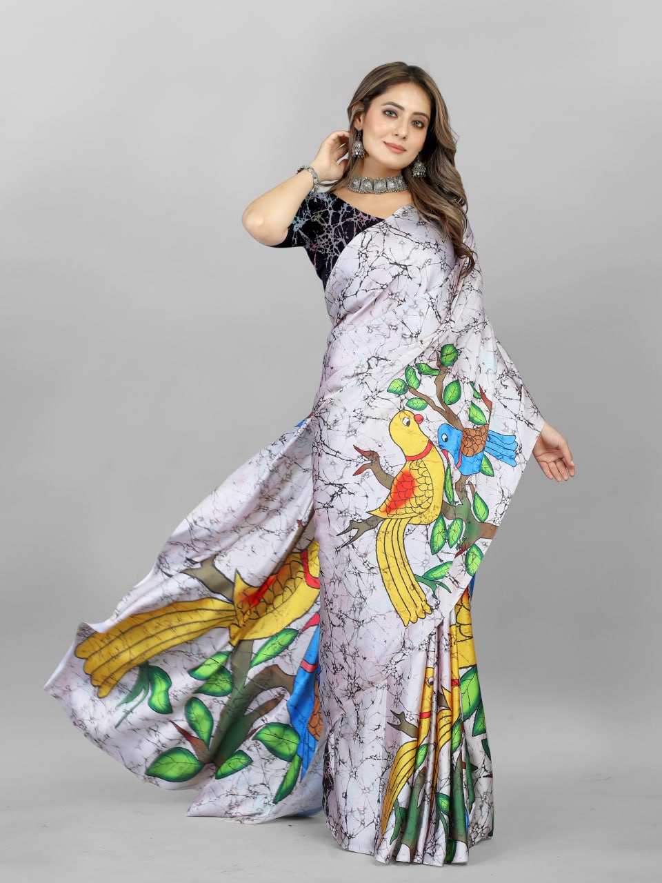 Crepe Srrt Japan Crape2 Sarees  Printed Ladies Crepe Satin Sarees