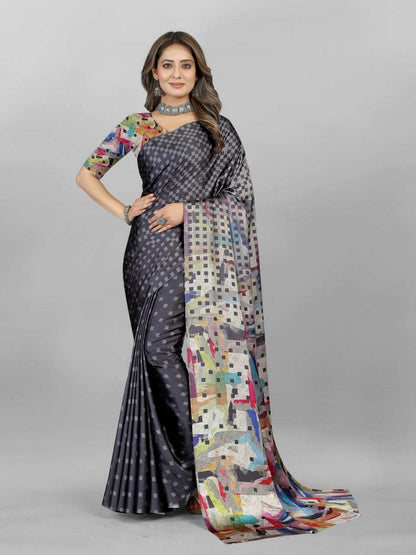 Crepe Srrt Japan Crape2 Sarees  Printed Ladies Crepe Satin Sarees