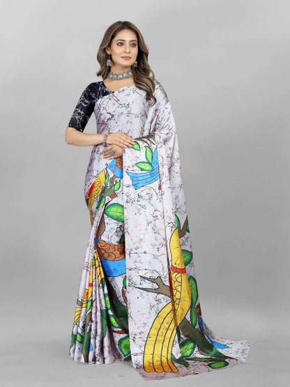 Crepe Srrt Japan Crape2 Sarees  Printed Ladies Crepe Satin Sarees