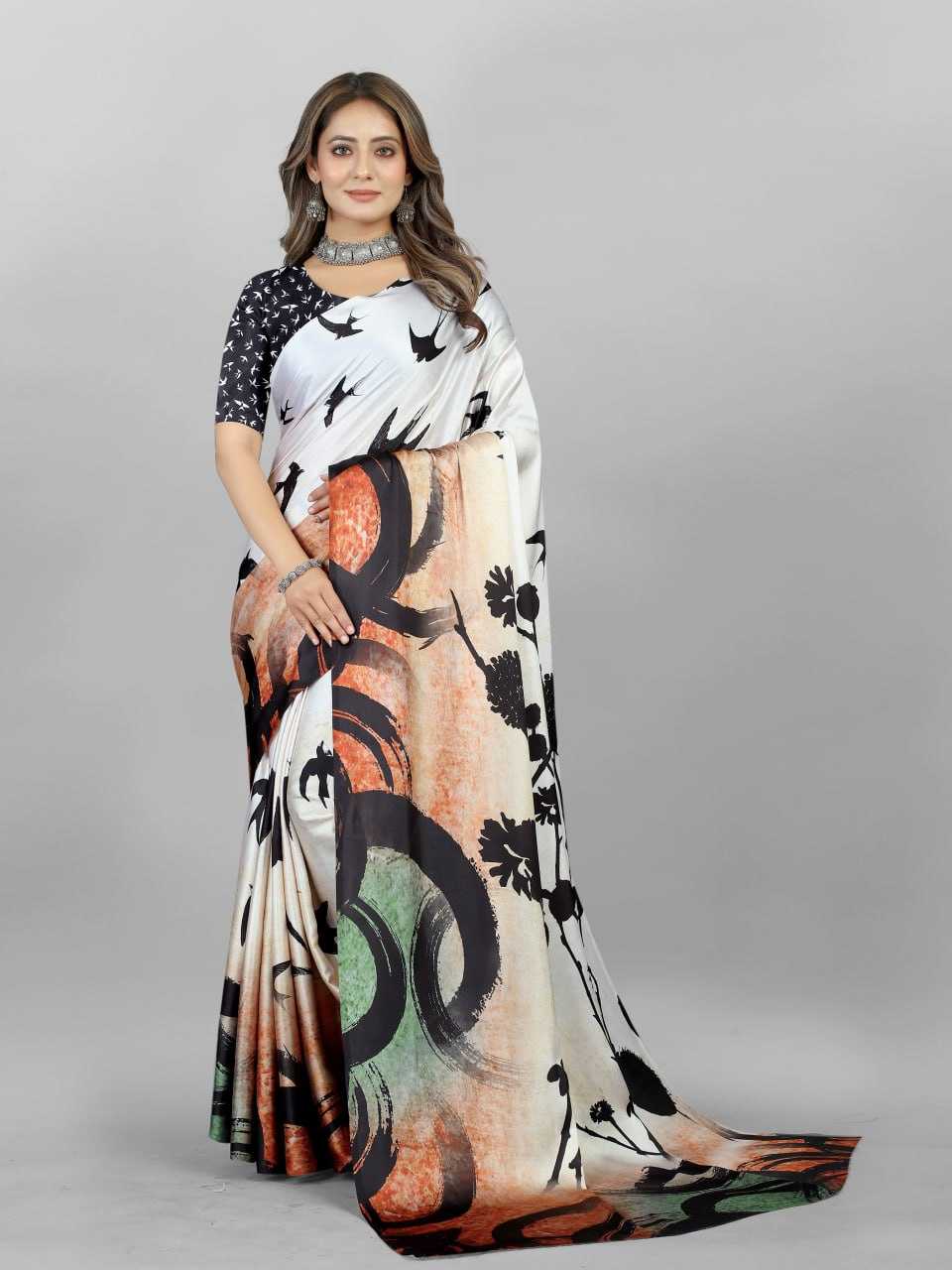 Crepe Srrt Japan Crape3 Sarees  Printed Ladies Crepe Satin Sarees