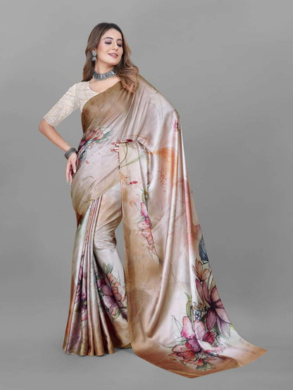 Crepe Srrt Japan Crape4 Sarees  Printed Ladies Crepe Satin Sarees