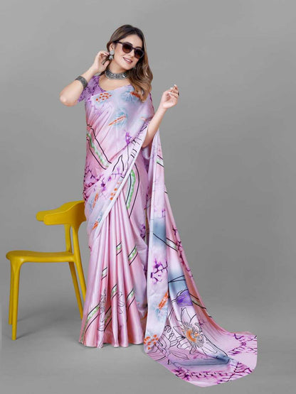 Crepe Srrt Japan Crape5 Sarees  Printed Ladies Crepe Satin Sarees