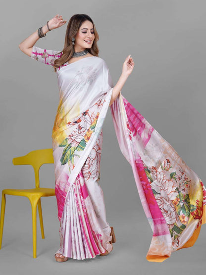 Crepe Srrt Japan Crape5 Sarees  Printed Ladies Crepe Satin Sarees