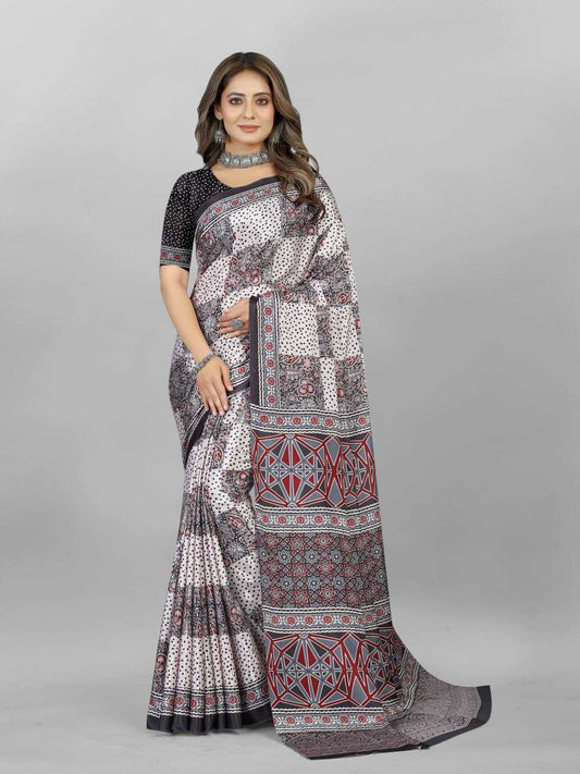 Crepe Srrt Silk Crape Sarees  Printed Ladies Crape Satin Sarees