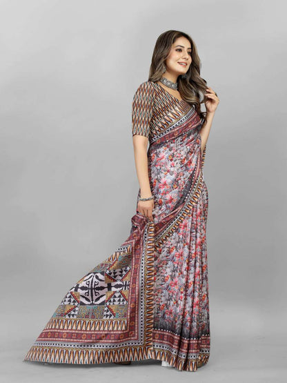 Crepe Srrt Silk Crape Sarees  Printed Ladies Crape Satin Sarees