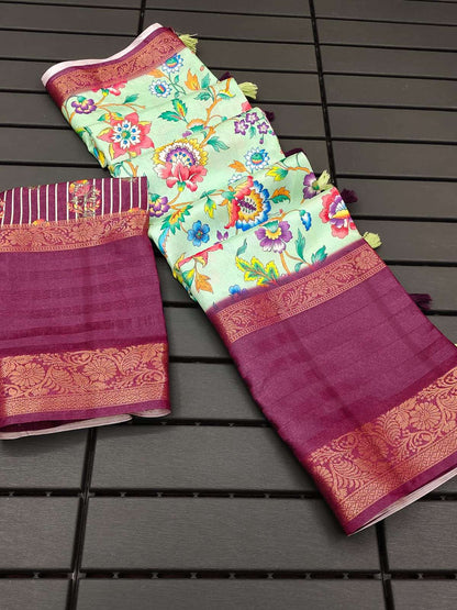 Dola Silk Kesh101 Ant24 Sarees  Printed Ladies Kalamkari Zari Border Sarees