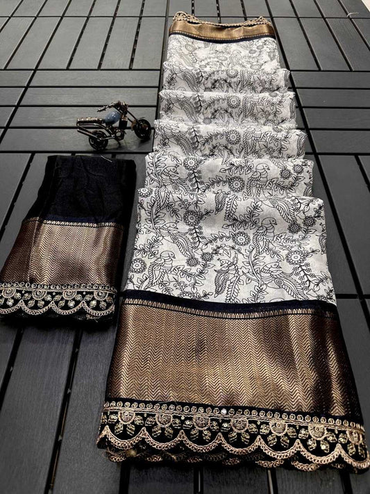 Dola Silk Kesh110 Radha14 Sarees  Printed Lace Border Cutwork Zari Border Sarees