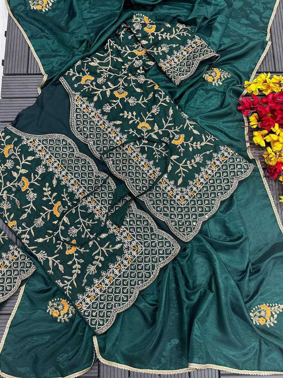 Dola Silk Kesh176 77 Sarees  Party Wear Fancy Embroidered Butta Saree With Jacket Silk Sarees