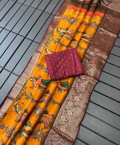 Dola Silk Mkd 72 Sarees  Printed Ladies Kalamkari Sarees E