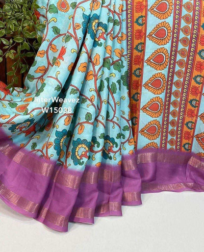 Dola Silk Mkd Double Sarees  Printed Ladies Kalmkari Sarees