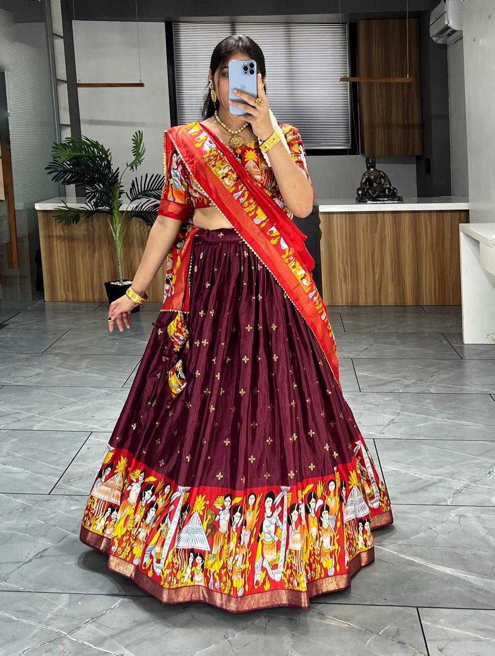 Dola Silk Rin119 7108 Lehengas  Silk Printed Kalamkari Lehengas