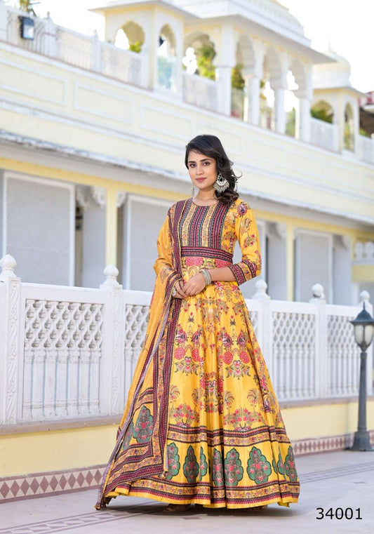 Dola Silk Rin131 Suzen Gowns  Printed Anarkali Long Gowns