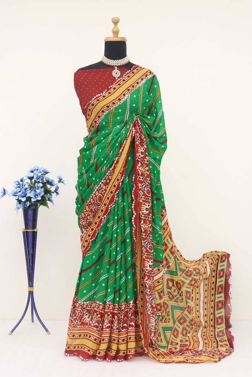 Dull Moss Gro 1956 Suits  Printed Ladies Leheriya Sarees