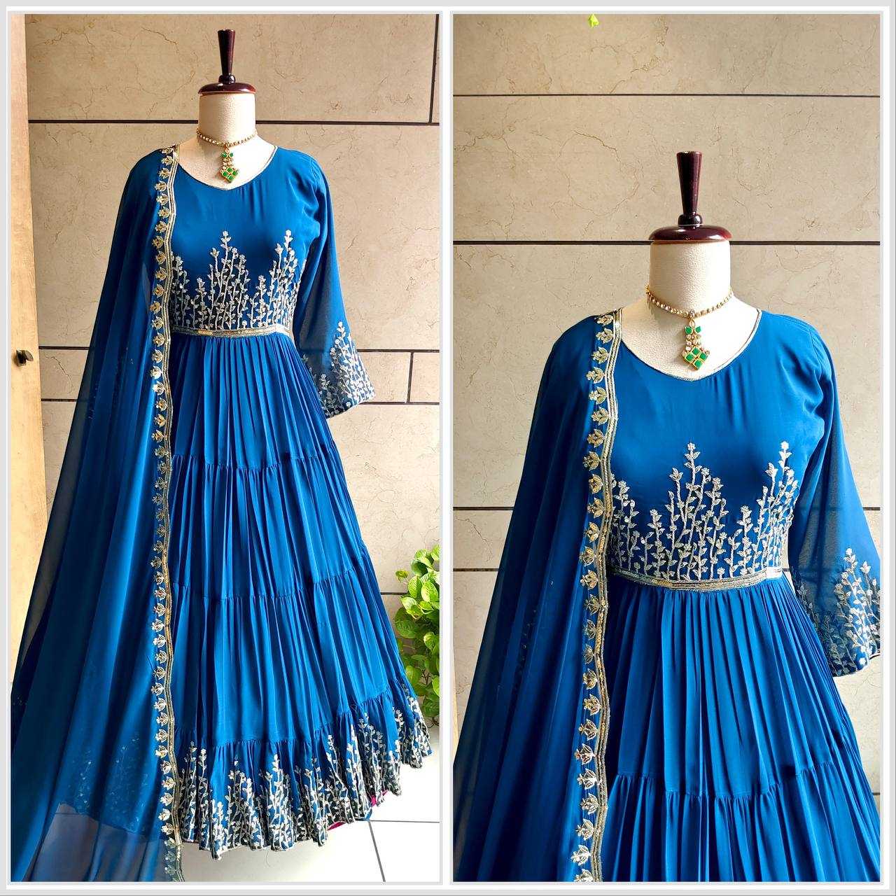 Faux Georgete Kesh156 8042 Gowns  Embroidered Anarkali Long Geogette Work Gowns