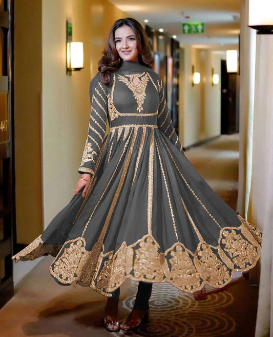 Faux Georgette Kesh124 817B Gowns  Embroidery Anarkali Party Long Georgette Gowns