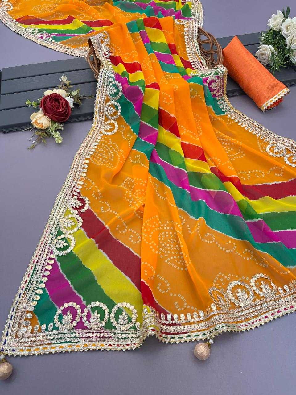 Faux Georgette Jht 15 Sarees  Georgette Leheriya Rajasthani Sarees