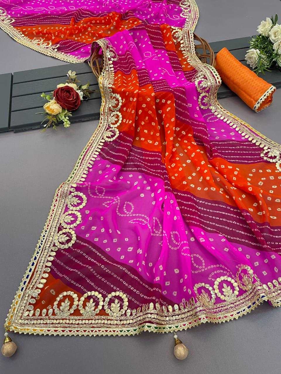 Faux Georgette Jht 15 Sarees  Georgette Leheriya Rajasthani Sarees