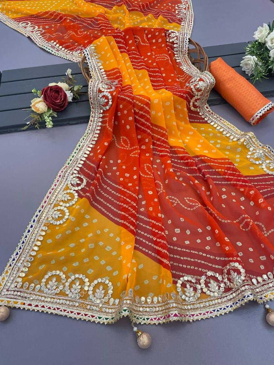 Faux Georgette Jht 15 Sarees  Georgette Leheriya Rajasthani Sarees