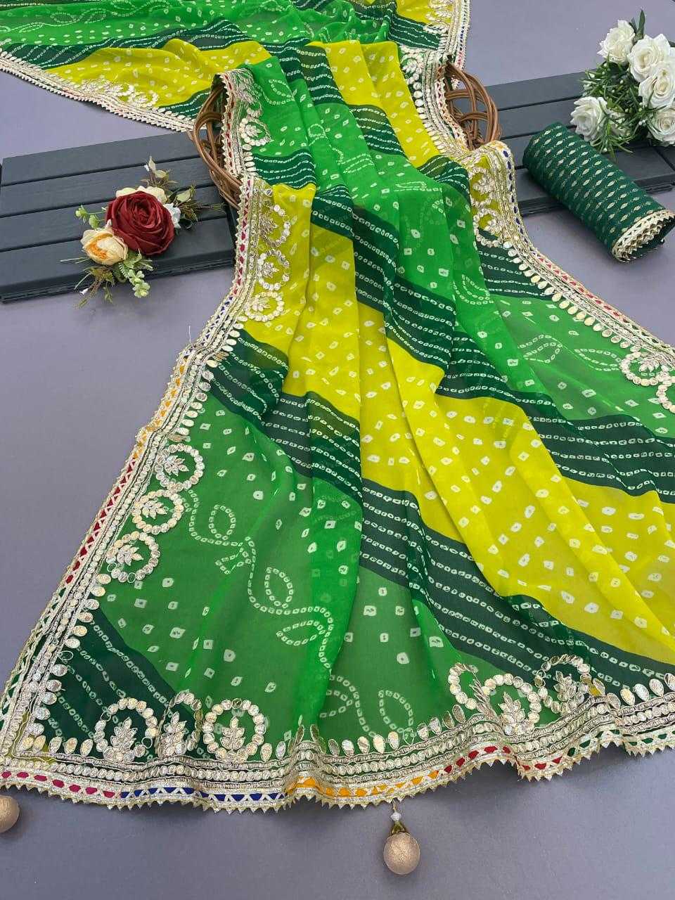 Faux Georgette Jht 15 Sarees  Georgette Leheriya Rajasthani Sarees