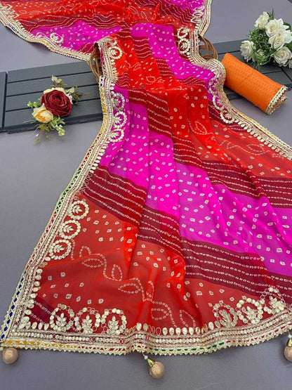 Faux Georgette Jht 15 Sarees  Georgette Leheriya Rajasthani Sarees