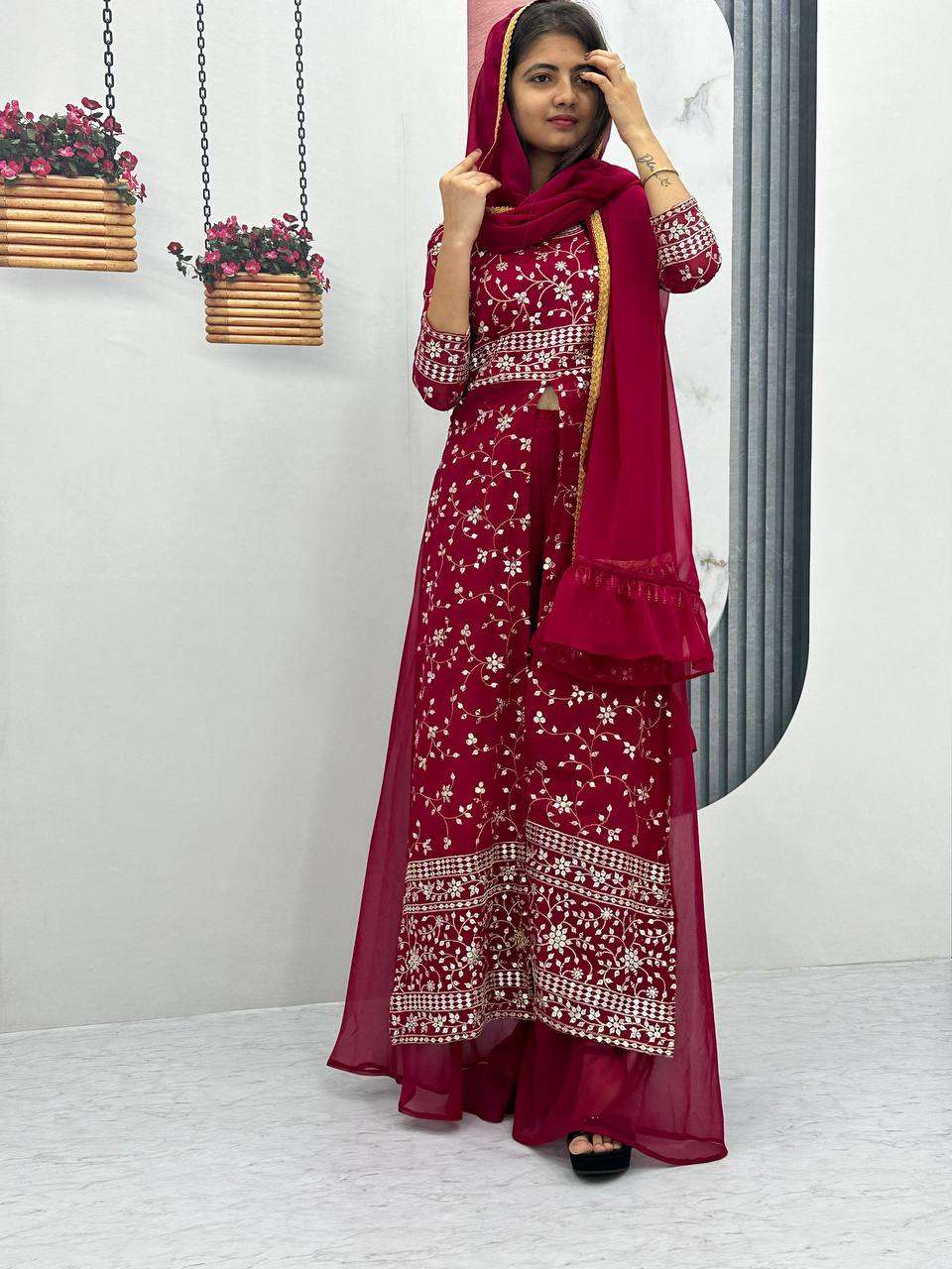 Faux Georgette Kesh119 02 Suits & Dresses  Palazzo Party Wear Embroidery Georgette Diwali Collections Suits