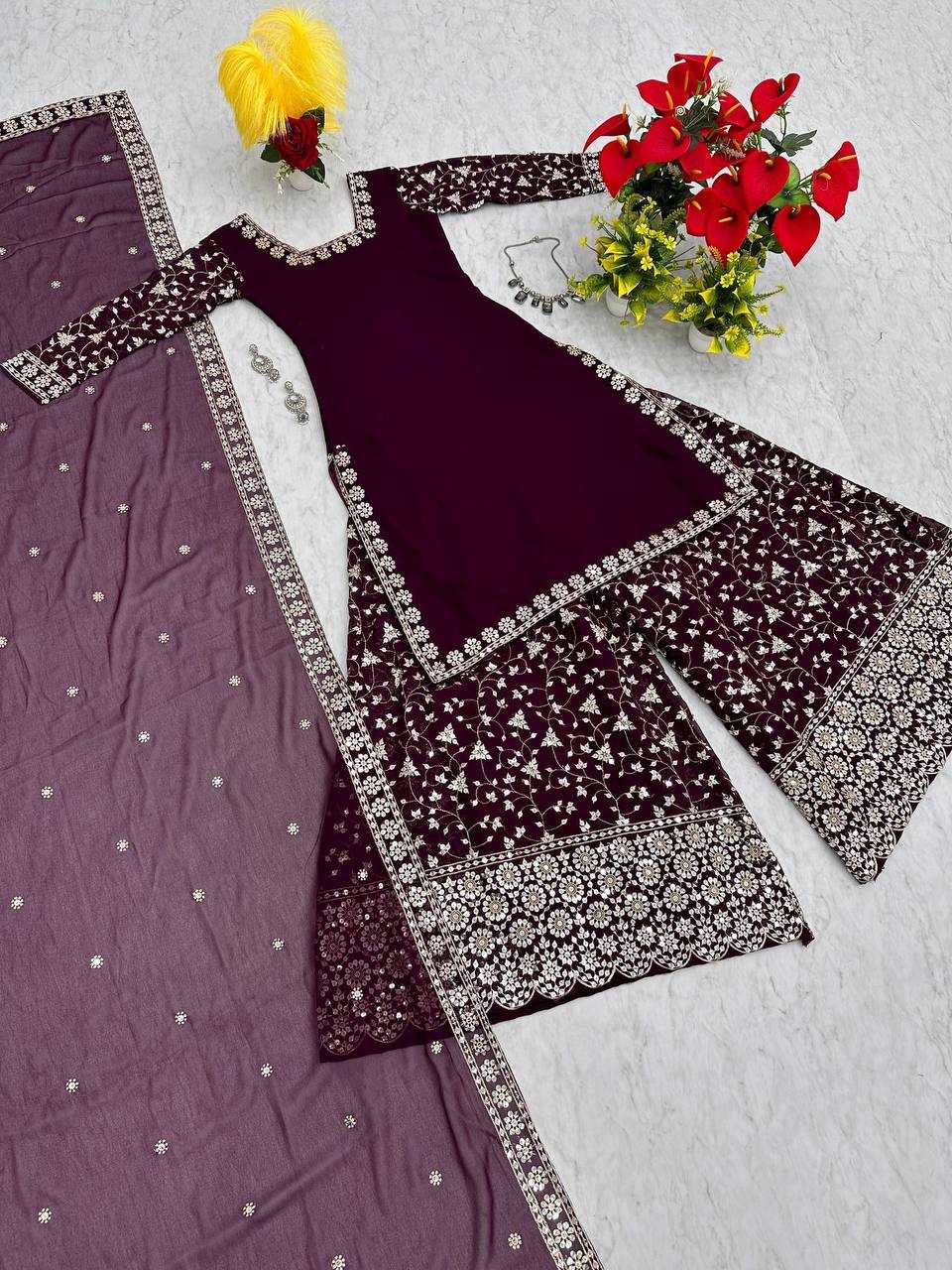 Faux Georgette Kesh119 03 Suits & Dresses  Palazzo Party Wear Embroidery Georgette Wedding Diwali Collections Suits